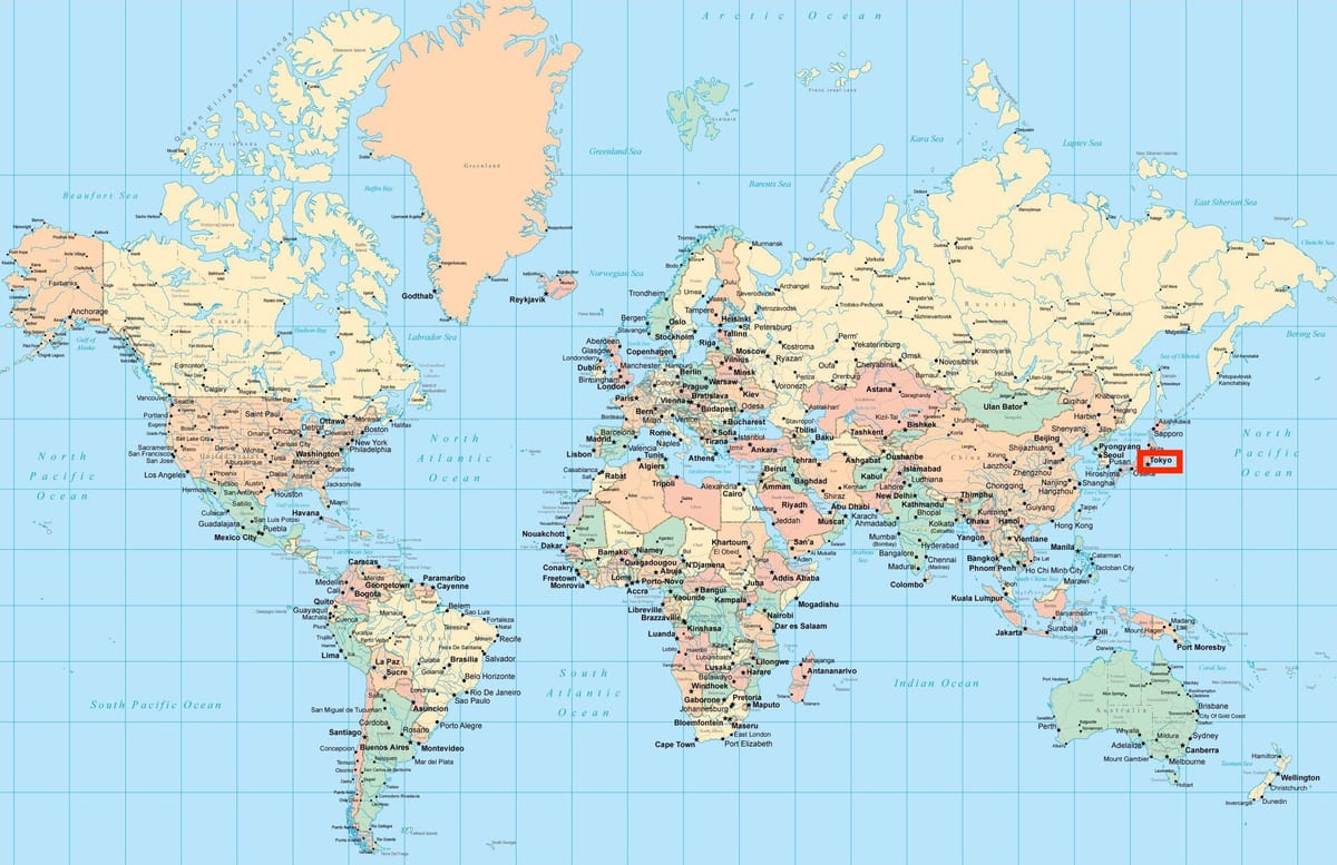 东京都世界地图上